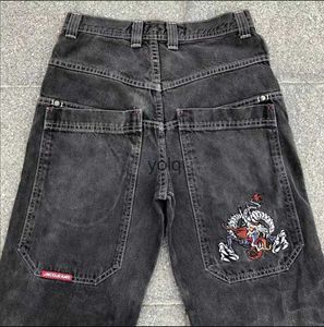 Jeans pour hommes Motif de broderie américaine High Street Hommes Jeans Y2K Tendance Hip-Hop Rétro Gothique Lâche pour et Womenyolq