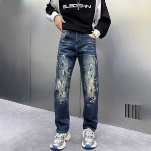 Jeans pour hommes American High Street Automne et hiver lavés marque tendance lâche pantalon droit décontracté