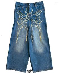 Heren Jeans Amerikaanse High Street Dark Patch Mannen Y2k 2023 Goth Harajuku Mode Rechte Pijpen Losse Brede Voet