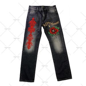 Jeans pour hommes American High Street Brodé Jeans surdimensionnés Hommes Y2K Rétro Lâche Pantalon droit Street Hip Hop Sexy Pantalon à jambes larges Femmes 230825