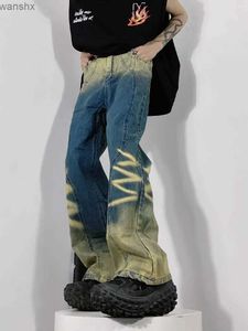 Jeans masculin American High Street Gradient Washable Old Jeans Mens and Womens Loose Loose Straight Couple Pantal