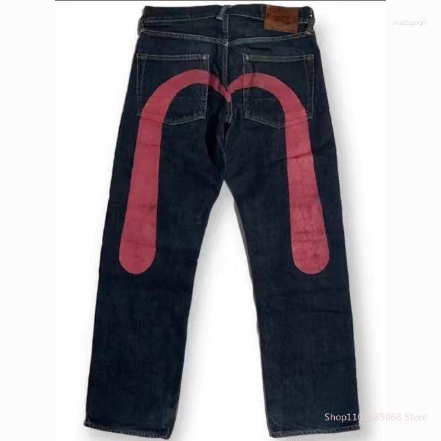 Mäns jeans American High Street Harajuku Hip Hop 2023 M Print Straight Tube Loose Fit Y2K Pants Designerkläder
