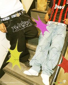 Jeans pour hommes American High Street hip hop jeans à imprimé alphabet amincissant Y2k Street pour hommes pantalons à jambes larges droites couple jeans décontractés