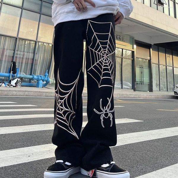 Jeans pour hommes American High Street Pants In Fashion Black Winter Print Design Feeling Small Loose Wide Leg