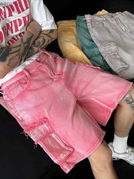 Jeans masculin American High Street Pink Wear Tool Shorts denim Mens Ins Retro Wash Shorts Trdy Shorts hip hop lâches Shortsl2404