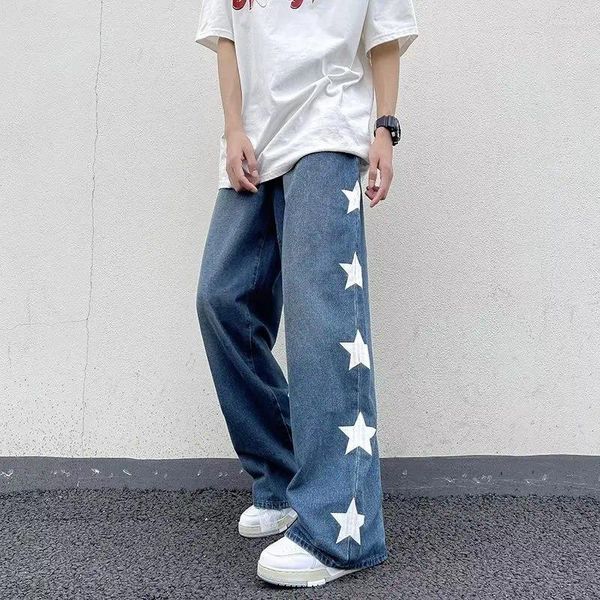 Jeans pour hommes American High Street Retro Design Sense Stars Jambe droite Mâle Version coréenne de la mode Casual Drapé Lâche Pantalon large