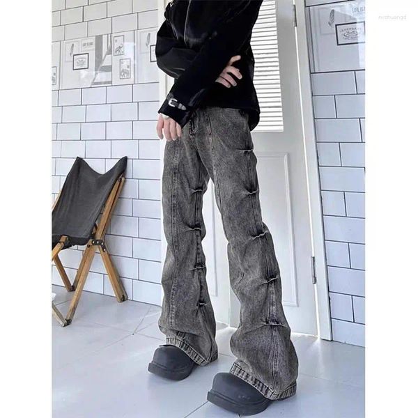 Jeans masculin American High Street vintage gris gris épissé pantalon de jambe de jambe y2k gothique