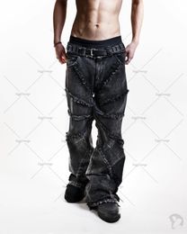 Jeans pour hommes hip hop américain high street rayé noir jeans y2k niche street design sens rétro taille haute skinny casual jeans lâches 230731