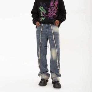 Jeans pour hommes Hip-hop américain Rough Edge progressivement Tie Dye Baggy Worn Jeans Pantalon droit ample Jeans pour hommes et femmes Streetwear Cloesyolq