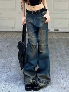 Jeans pour hommes américains grande taille rétro lavé arc micro-évasé jeans femmes Y2k droit lâche minceur pantalonyolq