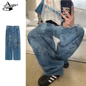 Jeans voor heren Amerikaanse oversize heren Dames Street Graffiti Denim broek met wijde pijpen Hiphop Hoge taille Losse casual broek Retro Veelzijdig