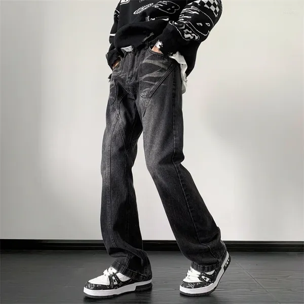 Jeans pour hommes American Retro Black Rivet Workwear High Street Lâche Casual Niche Micro-évasé Pantalon Hommes Bas Vêtements Mâles