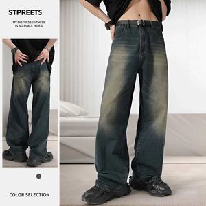 Heren jeans American Retro Distressed Mens High Street rechte losse wasboot Denim broek Twear Q240427