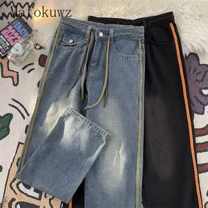 Jeans masculinos American Retro Drawstring High Street Cause lo suelto Drapeado Legal de piernas anchas Pantalones Menores ropa masculina