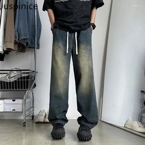 Jeans masculin American rétro brodé High Street occasionnel beau pantalon à jambes larges lâches