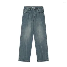 Herren Jeans American Retro High Street Style Weiß Gerade Lässige Lose Männer Breites Bein Einfache Baggy Blaue Denimhose