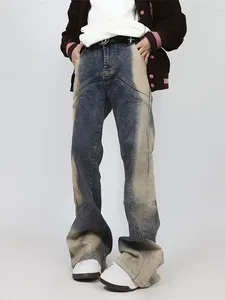 Jeans pour hommes American Retro High Street Jaune Boue Micro-évasée Taille Droite Lavage Vieux Pantalons Y2k Vêtements