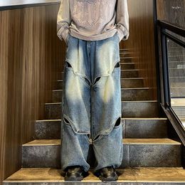Jeans pour hommes American Retro Boucle en métal Déconstruit Niche High Street Casual Loose Pantalons à jambes larges Hommes Pantalons Vêtements masculins
