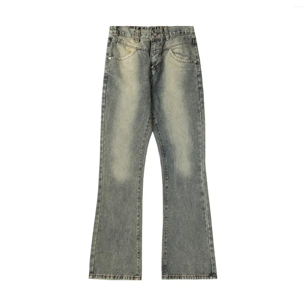 Pantalones vaqueros para hombre American Retro Micro acampanados para High Street lavados desgastados ajuste relajado pierna ancha pantalones casuales Denim Y2k