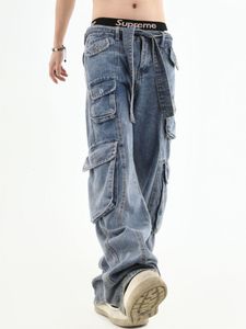 Jeans pour hommes American rétro multi-poches taille haute salopette hommes y2k High street hip hop gothique couple jeans casual jambe droite pantalon 230804