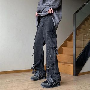 Jeans pour hommes Américain Rétro Salopette Mâle Y2K High Street Tendance De La Mode Casual Droit Hipster Frit Hip-Hop Large Jambe