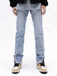 Jeans pour hommes Américain rétro éclaboussures d'encre lavage pantalon en denim pour hommes rétro tube droit lâche et couture verticale pantalon droit Denim Z0225