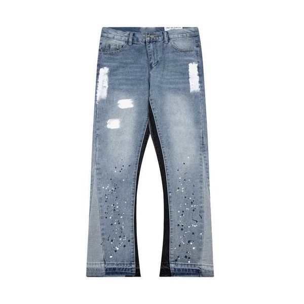 Jeans masculin American Retro Washing Letter Splicing Denim Street Trend Brand Couple lâche Micro Flash Long Socks Q240509