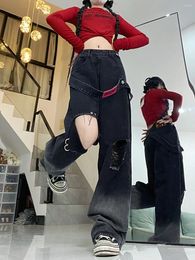Jeans pour hommes American Spicy Girl Dopamine Perforé Jambe droite Femme Automne Design Taille haute Pantalon ample Y2K Vêtements
