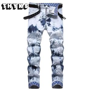 Jeans masculin American Star Brodery Patchwork Jeans Men High Strt Hip-Hop Y2K Pantal