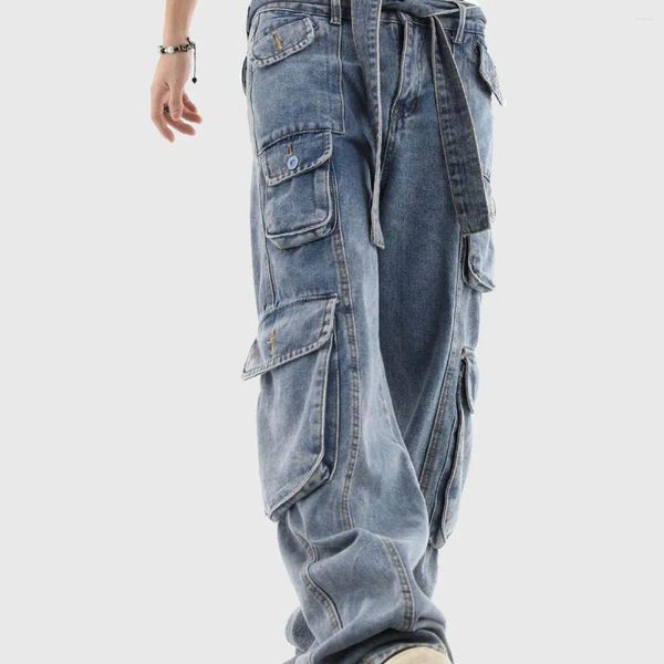 Jeans masculin American Stéréoscopique multi-poche pour les hommes lavés tube droit en liberté détendue longue