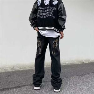 Jeans masculin pistolet Hip Hop American Street brodé pour les hommes et les femmes