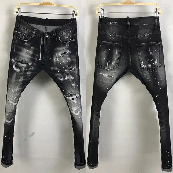 Jeans para hombres American Street Style Moda Hombres Alta Calidad Color Negro Destruido Rasgado Pintado Diseñador Hip Hop Punk Pantalones