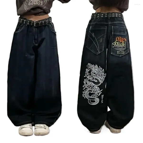Jeans pour hommes American Street Vintage Straight Wide Leg Hommes Y2K Harajuku Casual Hip Hop Pantalon de nettoyage Unisexe Punk Pantalon ample