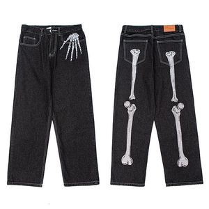Jeans pour hommes American Street Y2K squelette européen et haute broderie ample imprimé jambe droite pantalons décontractés 230810