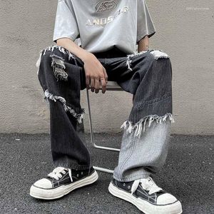 Jeans pour hommes Style américain Denim Denim Pantalon Marée Petit groupe Couture Harajuku Vent Lâche Burr High Street Casual Y2K Pantalons Hommes