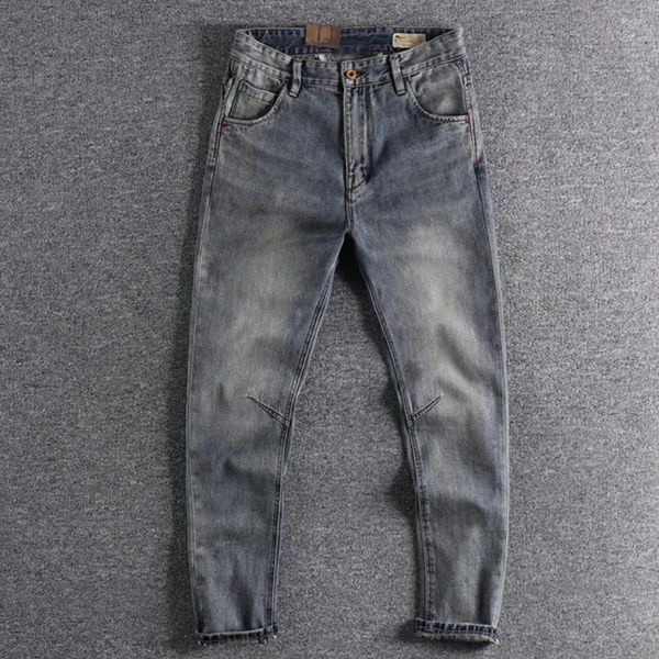 Jeans pour hommes, bottes suspendues pour jeunes, de style américain, fortement lavés, pantalons, font de vieux jeans fuselés stéréo Slim à la mode.