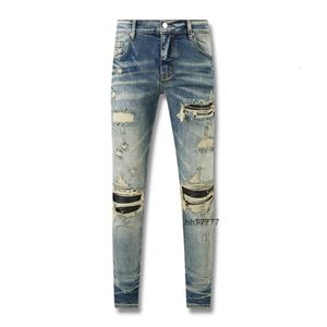 Jeans masculin style américain High Street en détresse en détresse petite patch de pied mendiant jean