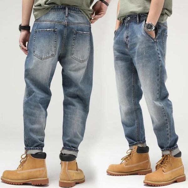 Jeans pour hommes Style américain Hommes Retro Holes Loose Straight Leg Denim Pantalon Radis