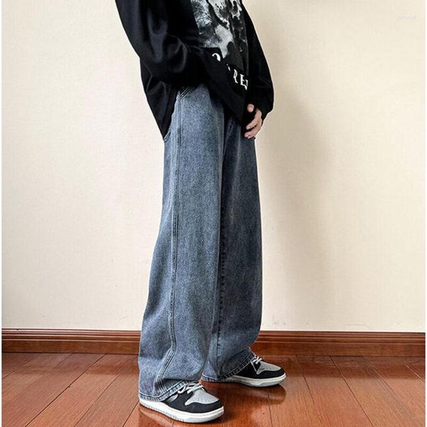 Jeans pour hommes Style américain Street Punk marque à la mode ample jambe large Denim pantalon mode Hip Hop couleur unie pantalon décontracté mâle