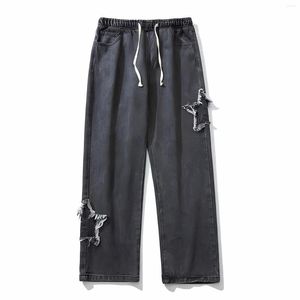 Jeans pour hommes Style américain Streetwear Vintage Y2k Broderie Étoile Noir Pour Hommes Hippie Grunge Vêtements Casual Droite Large Jambe Pantalon