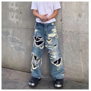 Mannen Jeans Amerikaanse Stijl Streetwear Gewassen Gescheurd Voor Mannen En Vrouwen Straat Hiphop Losse Wijde Pijpen Rechte Broek Mode 230625