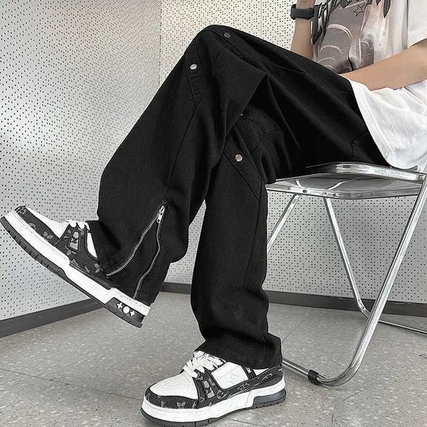 Jeans masculin American Style Vibe Style White Side Zipper Jeans Street's Street Hip-Hop Slim Black Micro Micro Fared Pantal