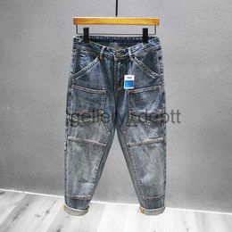 Jeans pour hommes American Vintage Cargo Couture Jeans Hommes Slim Élastique Mode Lavé Délabré Y2k Pantalon Mâle Streetwear Denim Pantalon J230922