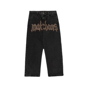 Herenjeans Amerikaanse vintage borduurletterwas jeans met rechte pijpen herenmodemerk hiphop losse bijpassende paar broeken