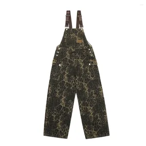 Heren jeans American Vintage Street Leopard Print Overalls Design Losse rechte denim jumpsuit broek