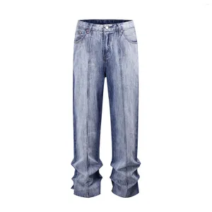 Jeans pour hommes American Vintage Trendy Déconstruit Denim à volants Hommes Pantalon en détresse évasé High Street Droite pour homme