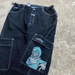 Jeans pour hommes American Y2K Hommes Harajuku Hip Hop Rappeur Motif Grandes poches Noir Vintage Lâche Gothique Taille Haute Pantalon