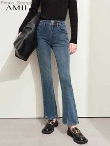 Jeans pour hommes Amii Jeans minimaliste pour femmes 2023 hiver nouvelle coupe de botte classique Denim double taille tête épissé fente rétro pantalon 12344342L2403