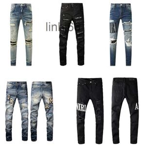 Jeans pour hommes Amirs Designer Mens Purple High Street Hole Star Patch Femmes Pantalon de panneau de broderie Stretch Slim-Fit Pantalon 9lmxPI3I