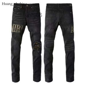 Jeans pour hommes Amis Jeans Pantalon à panneau de broderie pour hommes et femmes Pantalon slim extensible Taille 243 AmiRAEW